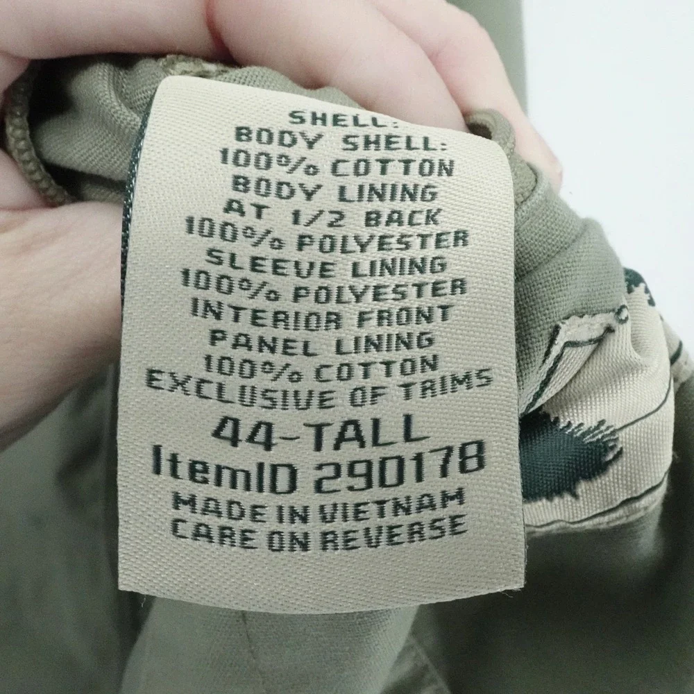 LL Bean Jacket Mens 44 T Olive‎ Green Field Coat Utility SportingElbow Patches